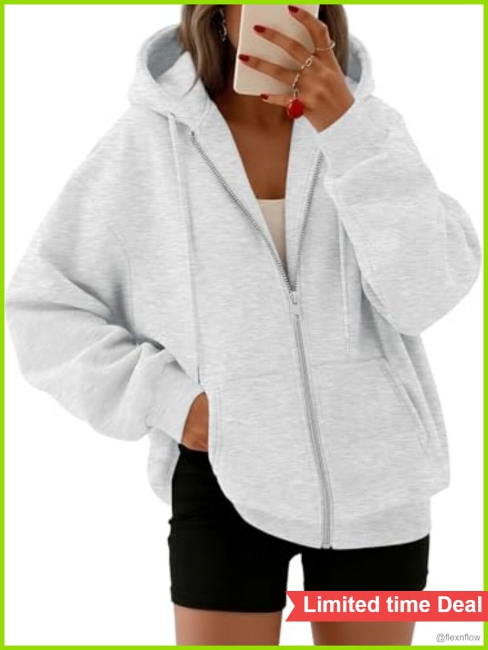 Oversized Zip Up Hoodie Full Zip Drawstring Fleece Sweatshirt Casual
